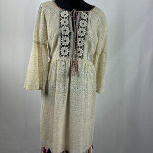 Chelsea & Violet Cream Lace Tassle Bottom Dress Large
